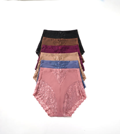 63031-008 High-Waisted Floral Lace Briefs (6-Pack)