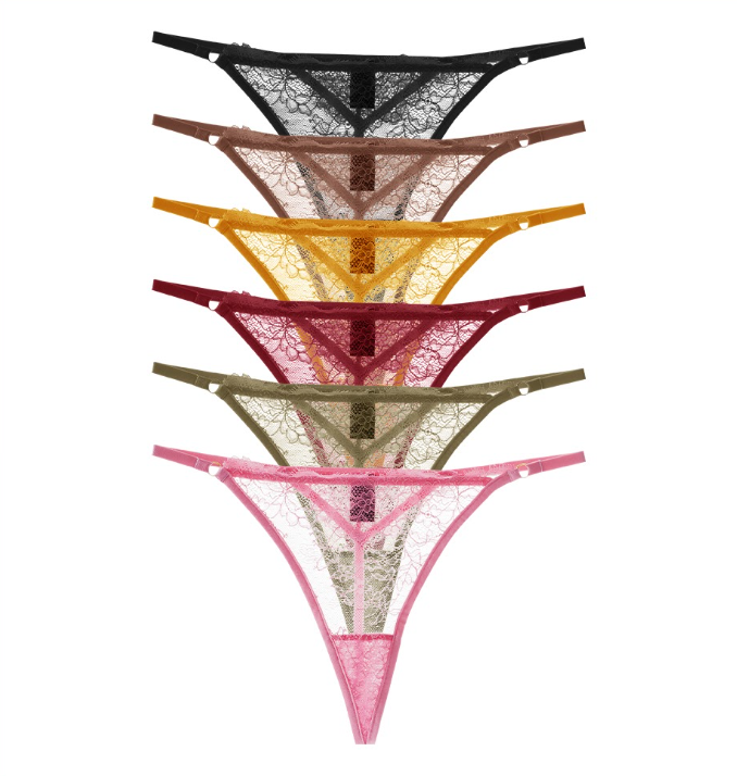 68863T 6 COLOR PACK Intricate floral lace thong cut with adjustable side rings.