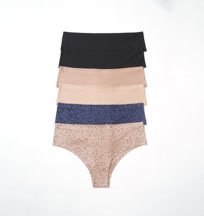 69145P 6 PACK MIX COLORS Smooth everyday cut featuring a mix of solid colors and animal prints.