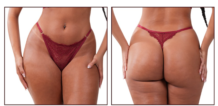 68863T 6 COLOR PACK Intricate floral lace thong cut with adjustable side rings.